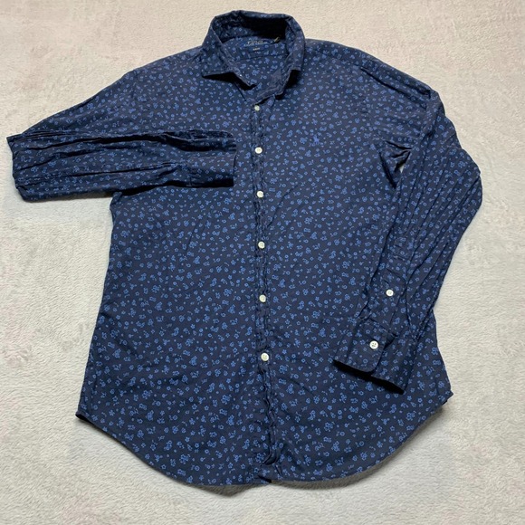Polo Ralph Lauren Shirt Men's M Slim Fit Blue Floral Print Long Sleeve Button Up - Picture 2 of 7